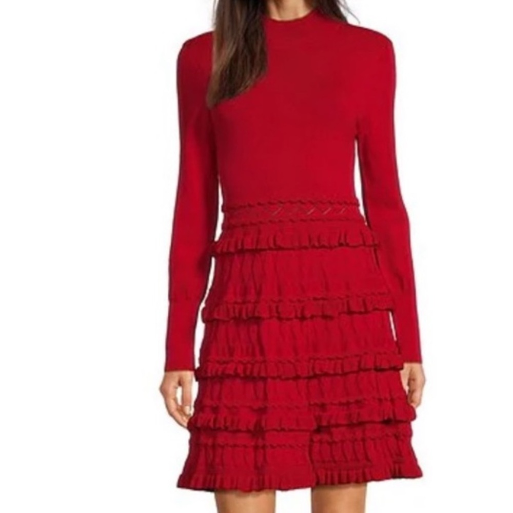 NWOT MARCHESA calla stretchy Lycra mock neck layered tiered ruffle dress large